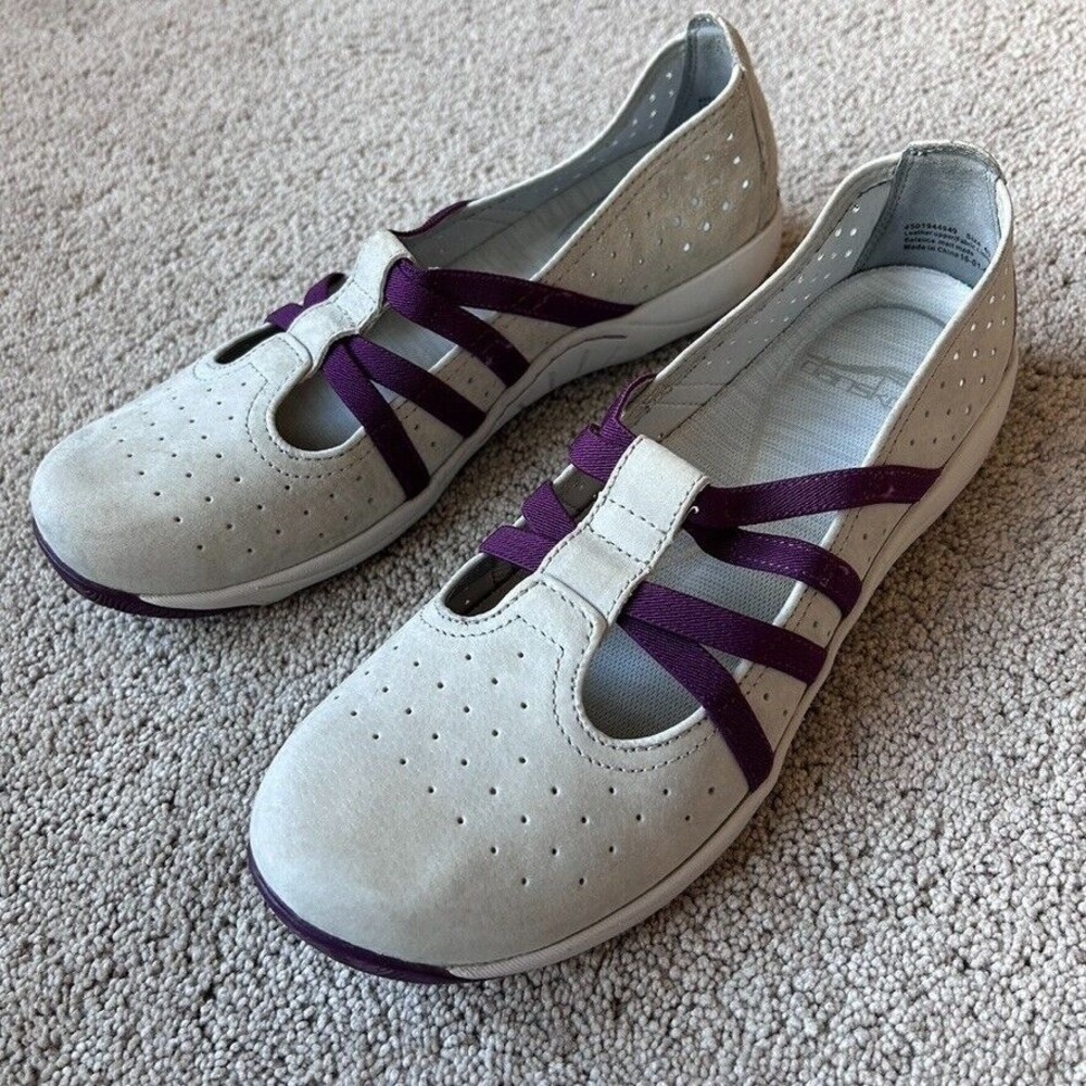 DANSKO Slip On Sz 40 / 9 9.5 Hope Grey Nubuck Leather Purple Strap Mary Jane - Picture 2 of 7